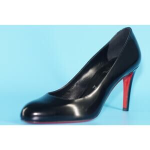 Christian Louboutin Pumppie Black Patent Leather Pumps SZ 40.5 Simple Round Toe